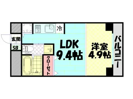 クリスタルブライト天満橋リバーサイド(1LDK/7階)の間取り写真