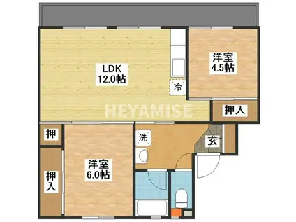 ビレッジハウス愛野1号棟(2LDK/5階)の間取り写真