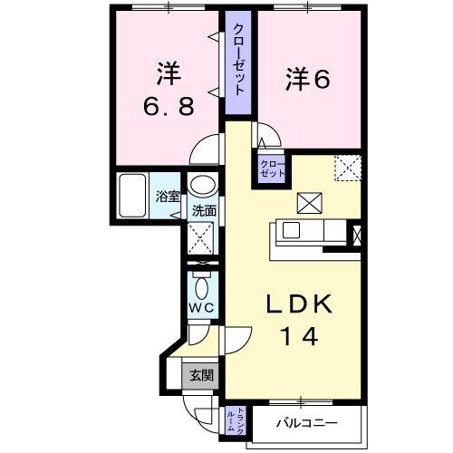 ウエストフォーヒルズ(2LDK/1階)の間取り写真
