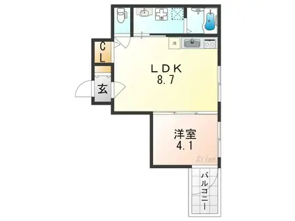 CASA DEL SOL II(1LDK/1階)の間取り写真