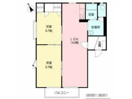 フレグランス常磐B棟(2LDK/2階)の間取り写真