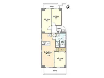 コンフォリア竹ノ塚イースト(3LDK/5階)の間取り写真