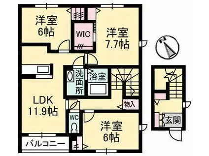 グランヴェールE(3LDK/2階)の間取り写真