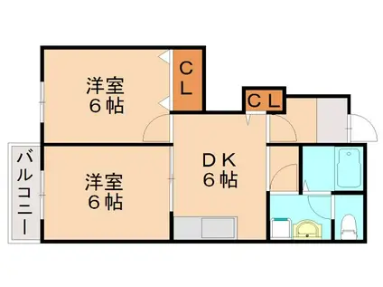 ルミエール・ヒル(2DK/1階)の間取り写真