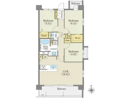 アデグランツ藤が丘(3LDK/3階)の間取り写真