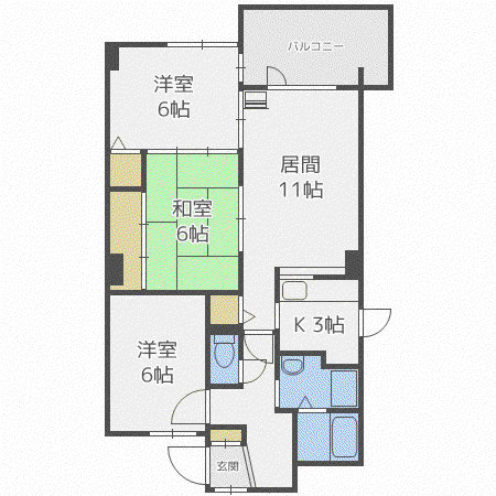シェスタ麻生館(3LDK/6階)の間取り写真