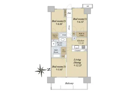シティテラス板橋蓮根(3LDK/3階)の間取り写真
