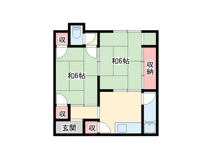 山陽電鉄本線 別府駅(兵庫) 徒歩10分 2階建 築55年(2DK/2階)の間取り写真