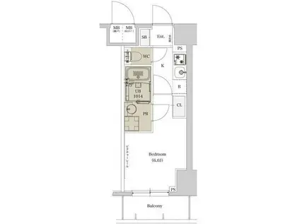 エスタート品川戸越II(1K/9階)の間取り写真
