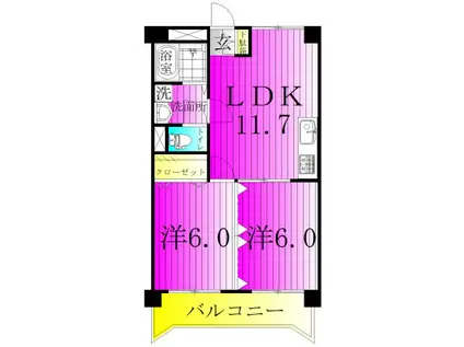 サンハイツ鈴木(2LDK/3階)の間取り写真