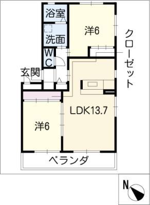 グロワールB棟(2LDK/1階)の間取り写真