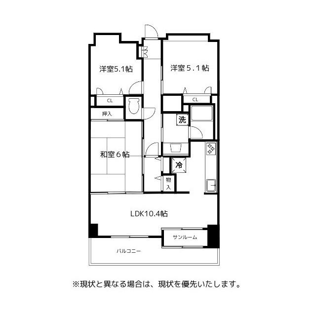 エグゼ富山 8F(3LDK/8階)の間取り写真