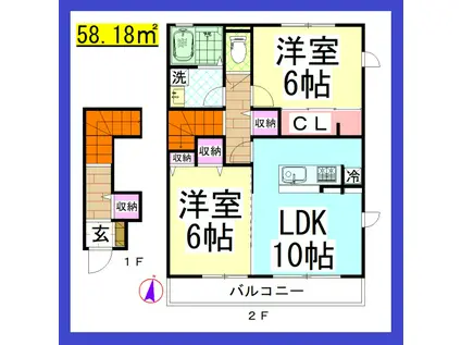 DLディアベルジュ湘南台 参番館 (2LDK/2階)の間取り写真