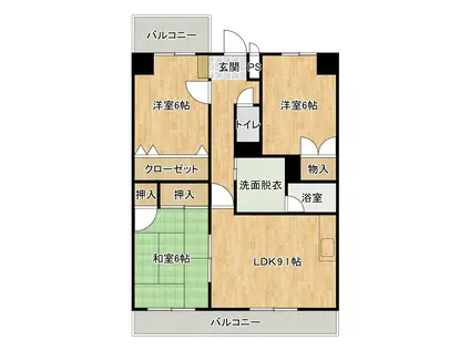 アレックス若園(3LDK/2階)の間取り写真