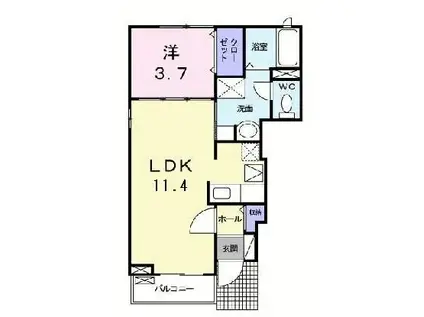 グランシャルムA(1LDK/1階)の間取り写真