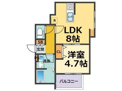 KEYビレッジ東鳴尾(1LDK/3階)の間取り写真
