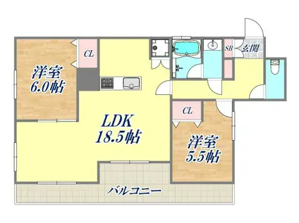サンワプラザ神戸大開通(2LDK/8階)の間取り写真
