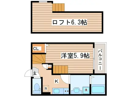 ハーモニーテラス八軒小路(1K/1階)の間取り写真