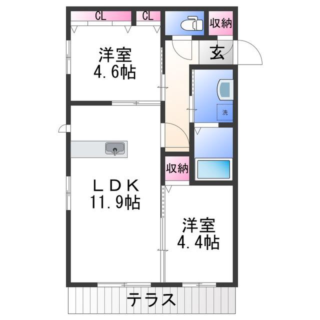 シャーメゾン彩都A(2LDK/1階)の間取り写真