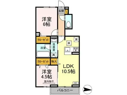 メゾンベルセーヌ(1DK/2階)の間取り写真