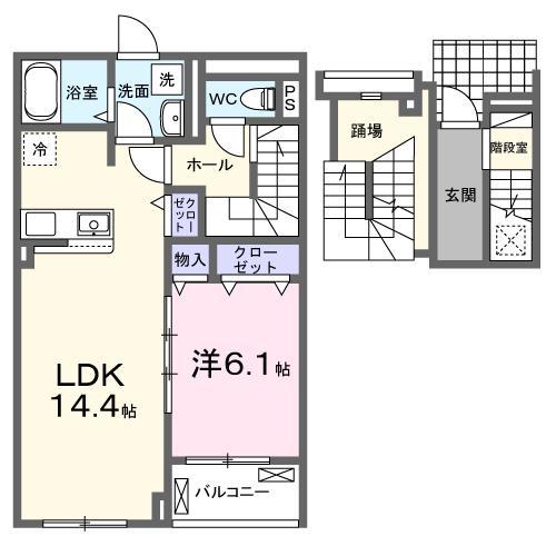 クラール 島野 A(1LDK/3階)の間取り写真
