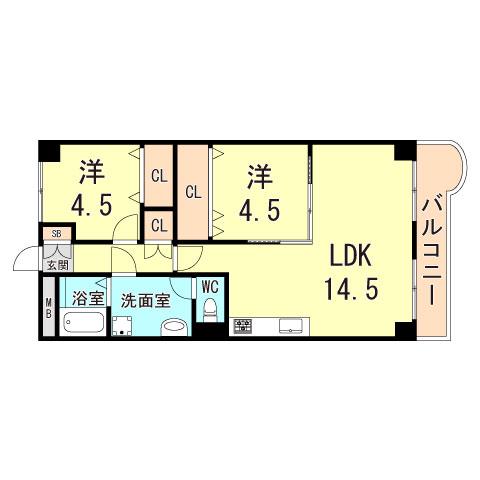 レジデンス芦屋(2LDK/4階)の間取り写真