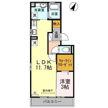 ハイム三条岡A棟(1LDK/3階)の間取り写真