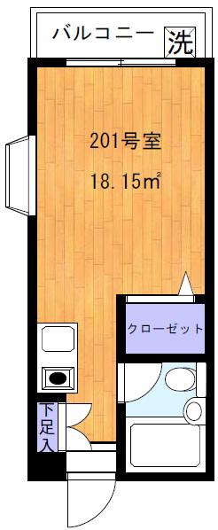 ベルヴィラージュ(ワンルーム/2階)の間取り写真