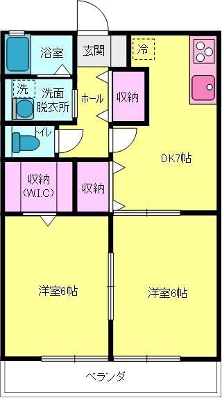 グラウィスコートA棟(2DK/1階)の間取り写真