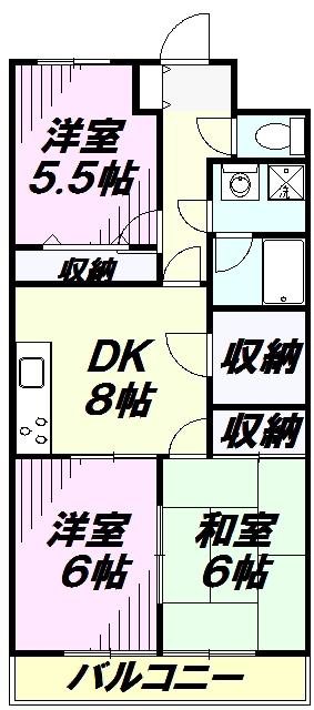 グリーンガーランド所沢1号館(3SDK/3階)の間取り写真