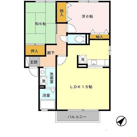 セジュールならやま I(2LDK/1階)の間取り写真