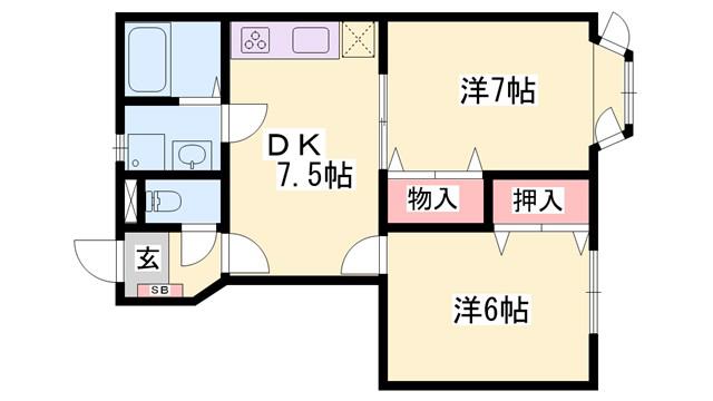 アメニティー北平野 A棟(2DK/1階)の間取り写真