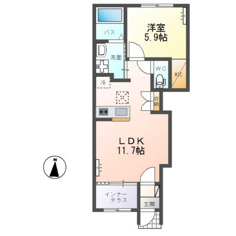水戸市堀町アパート(1LDK/1階)の間取り写真