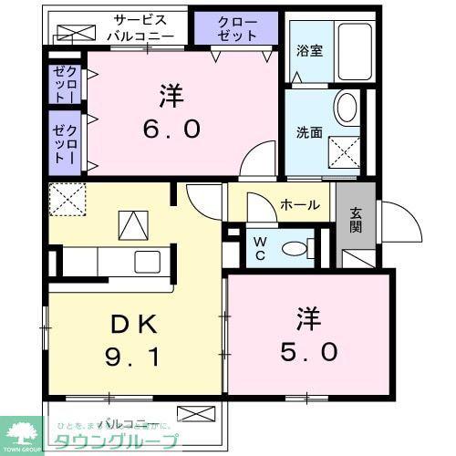 アルテ北浦和(2DK/1階)の間取り写真