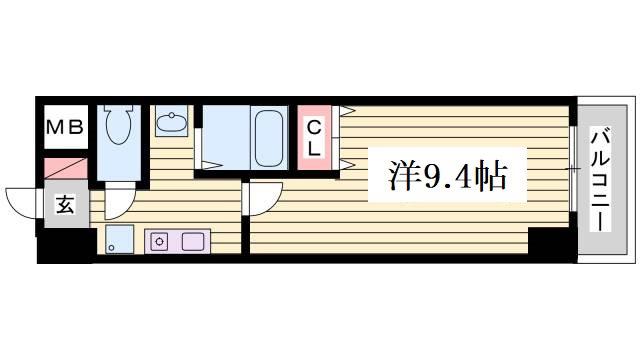 ブリックロード山の手(1K/2階)の間取り写真