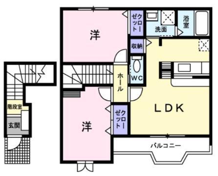 シャン.ド.フルールIIA(2LDK/2階)の間取り写真
