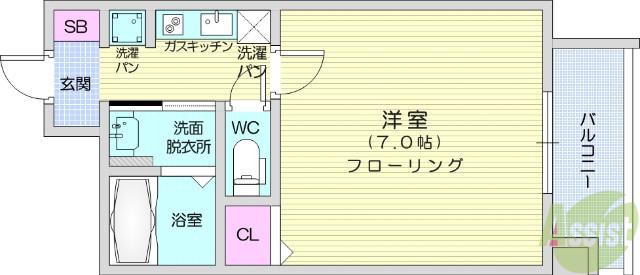 HF仙台本町レジデンス(1K/3階)の間取り写真