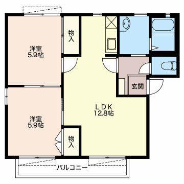 ロワイユA(2LDK/2階)の間取り写真