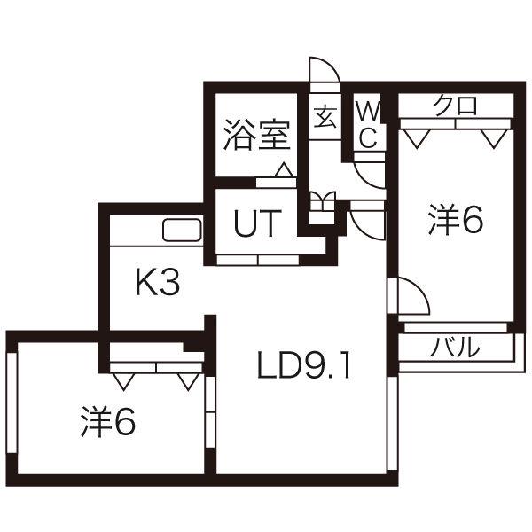 サウスナナ(2LDK/3階)の間取り写真