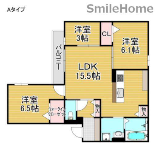 CLASHIST清水丘 ウエスト(3LDK/2階)の間取り写真