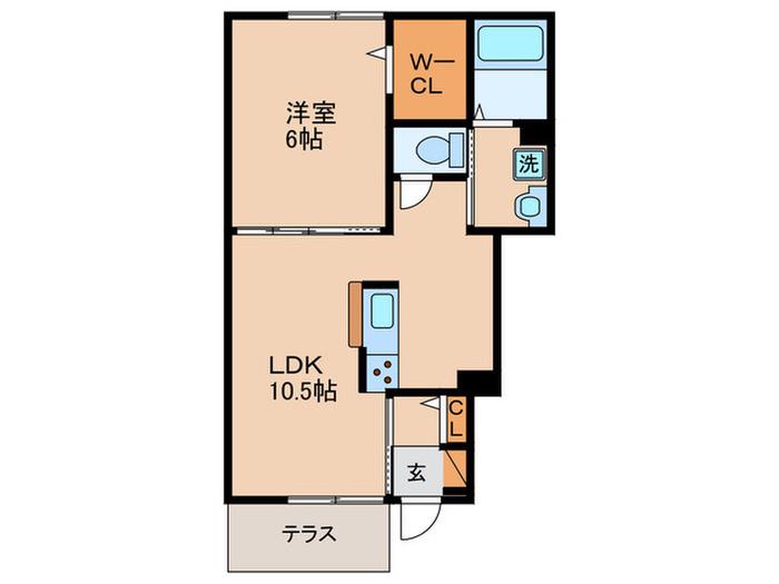 グリーングラスIIA棟(1LDK/1階)の間取り写真