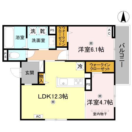 RETORIA瓦口ウエスト(2LDK/3階)の間取り写真