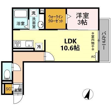 TIGER LILY(1LDK/2階)の間取り写真