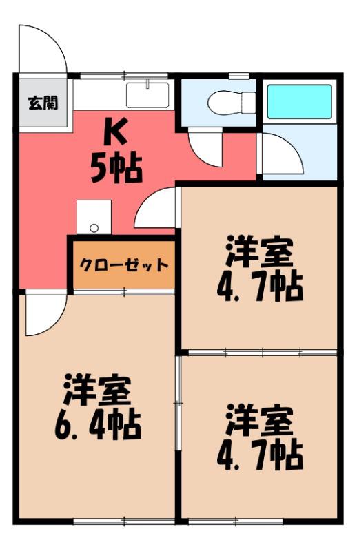 リブレス桐生堤町B(3K/1階)の間取り写真