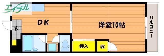 ラピーヌ福島(1DK/2階)の間取り写真