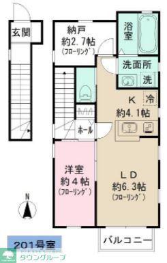 DUO 南台(1LDK/2階)の間取り写真