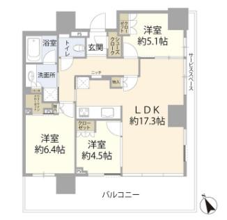 ウェリスタワー愛宕虎ノ門(3LDK/18階)の間取り写真