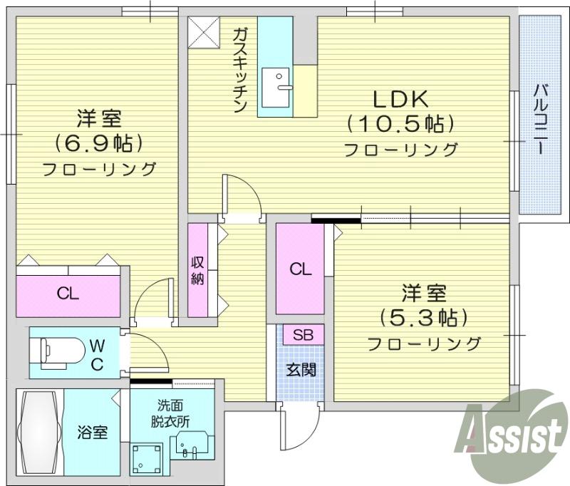 フロレスタ1(2LDK/3階)の間取り写真