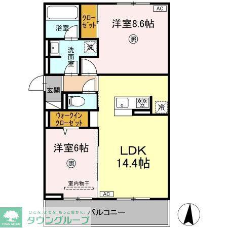 リヴィエール友丘(2LDK/3階)の間取り写真