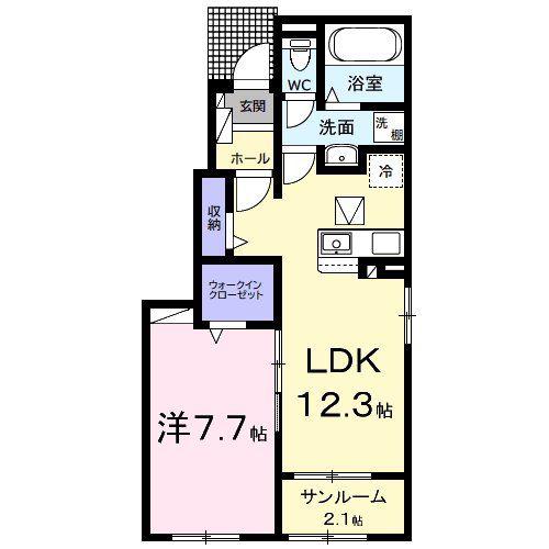 ベイサイドアクアA(1LDK/1階)の間取り写真